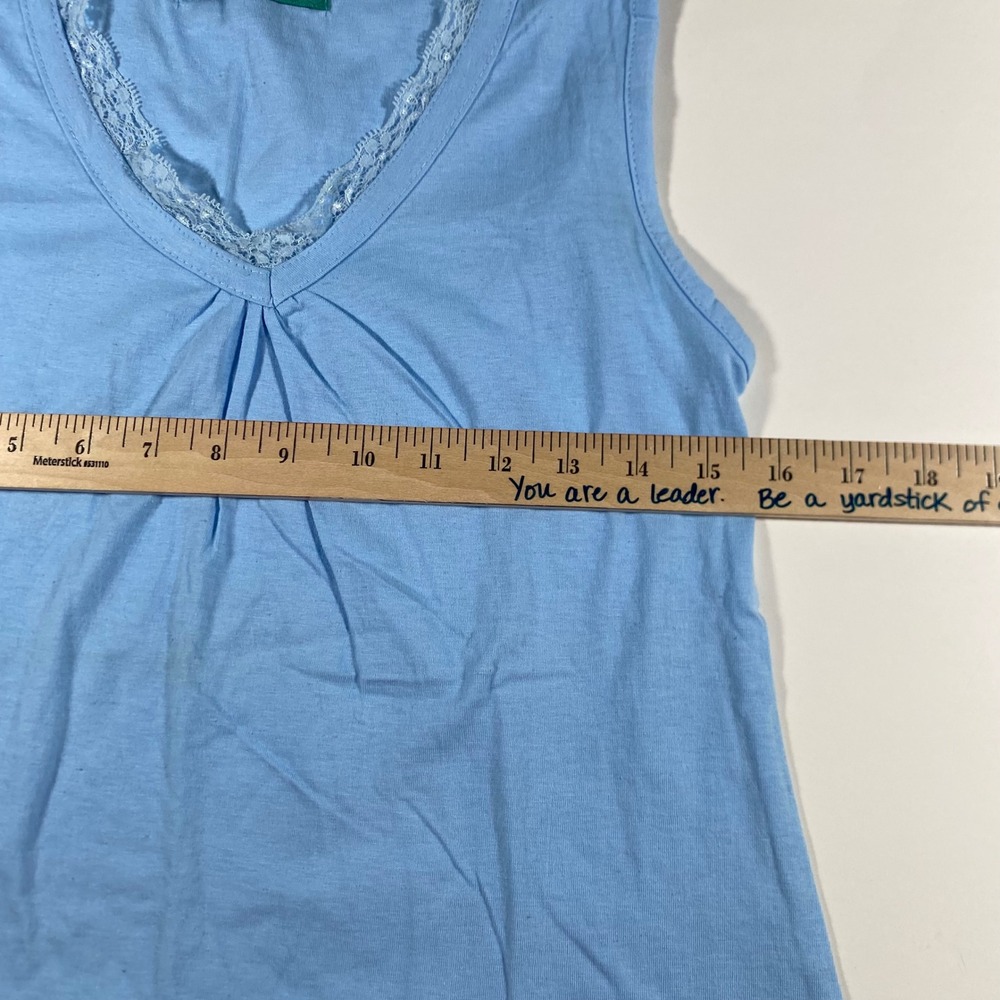 Waverly Womens Light Blue Lace Trim V-Neck Sleeveless Cotton Top Medium 2926 - Picture 3 of 7